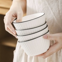 诚力佳作 竖纹黑线陶瓷碗 4.5英寸 4个 