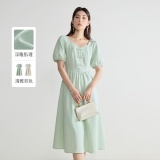 独束大码女装 浮雕提花新中式连衣裙
